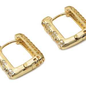 Messing Quadratische Ohrringe mit Zirkon - Messing Dicke Huggie Hoop - 18K Echt vergoldete Messing Hoop - 22,5x20,88x5,3mm - RGP4779