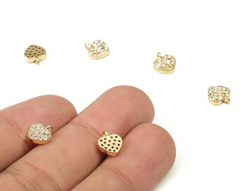 Messing Herz Ohrring Charms mit Zirkonen - Gold Herz Anhänger - 18K echt vergoldetes Messing - Schmuckzubehör - 8.62x7.24x2.01 mm - RGP3853
