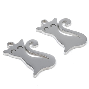 Stainless Steel Cat Charms - Stainless Steel Cat Earrings and Pendant - Bracelet Pendant - Jewelry Supplies - 15.38x10.91x0.95mm - SS1058