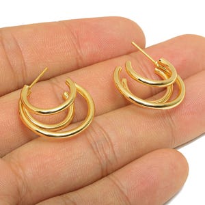 Brass Hoop Earring Post - Open Hoop C Stud Earring - Double Hoop Earring Stud - Everyday Earring - 18K Real Gold Plating -41x31x2mm-RGP10797