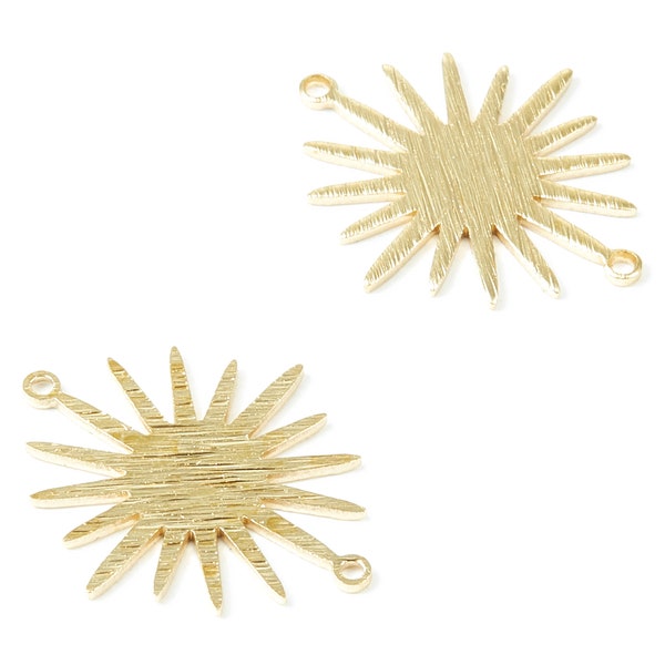 Brass Sun Charms - Textured Sun Shaped Raw Brass Connector with 2 Hole - Jewelry Supplies  - 26.6x22.12x1mm - PP1824