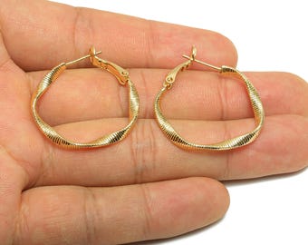Gedrehter Ohrring - Schicker Goldohrringverschluss - Messing Strukturierter Ohrringverschluss - Goldschmuck - 18K Echtgold überzogen - 34x30x2mm- RGP9219
