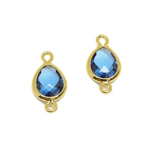 Brass Teardrop Connector - Brass Faceted Glass Earring Charm - Brass Blue Earring Charm - 18K Real Gold Plated - 14x6x2.94mm - RGP6922V