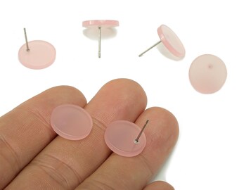 Acrylic Round Stud Earring - Pink Circle Earrings Post - 316 Stainless Steel Stud - Color Code: A837 - 14.21x14.18x2.11mm - AC2554-A837