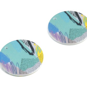 Acrylic Round Earring Charms - Printing Circle Acrylic Pendant - Jewelry Supplies  - Color Code: B1 - 34.47x34.47x2.11mm - AC1874-B1