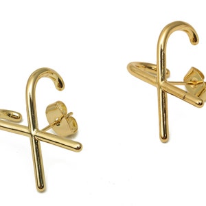 Brass J Earring Post - Brass X Curved Earring - 925 Silver Stud - Earring Stud - 18K Real Gold Plated Brass - 19.21x14.36x1.75mm - RGP5134
