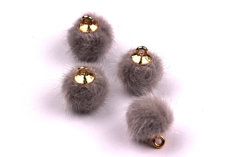 TT1001GY Earring Findings Jewelry Accessories Aluminum Alloy Pom Pom Earring Charms Fur Ball Pendant 15x10mm