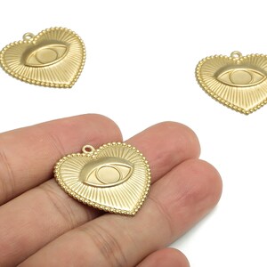 Brass Heart Earring Charms - Raw Brass Evil Eye Necklace Pendant - DIY Jewelry Making Supplies - 28.41x27.99x2.1mm- PP4726