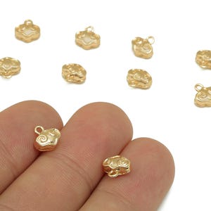 Brass Thick Mini Cloud Earring - Gold Tiny Cloud Bracelet Charm - Necklace Pendant With Loop - 18K Real Gold Plating - 7.4x7.5x3.6mm-RGP5778