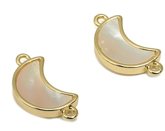 Brass Crescent Moon Connectors - MOP Shell Moon Charm - 18K Real Gold Plating - Mother of Pearl For Bracelet - 18.25x9.75x2.86mm - RGP4596