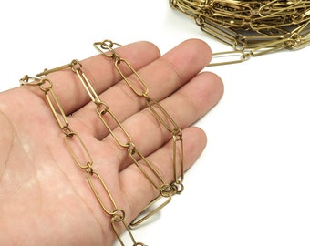 Oval Rectangle Paper Clip Layering Chain - Round Rolo Open Link Chain - Oval Flat Cable Chain-For Necklace Bracelet 1.70"x0.25"x0.04" CC1205