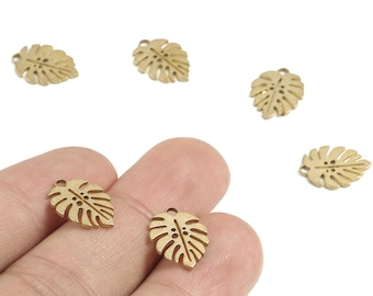 Brass Monstera Earring Charms - Raw Brass Leaf Pendant - Earring Findings - DIY Jewelry Supplies - 14.23x10.78x0.93mm - PP3736