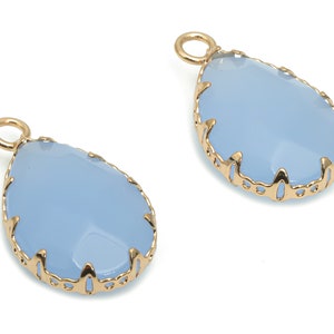 Purple Glass Teardrop Charms - Brass Wire Drop Pendant - Gold Tone Plated Brass – Jewelry Supplies - 24.58x14.79x6.9mm – NS1609B