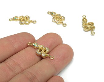 Brass Snake Earring Connectors With Zircons - Raw Brass Snake  and  - Jewelry Making Supplies - 24.02x10.01x3mm - PP5162