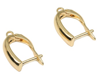 Brass Earring Clasp - Gold Plated Stud with Loop - 18K Real Gold Plated Brass Clasps - Stainless Steel Stud - 20.2x11.3x2.1mm - RGP4693