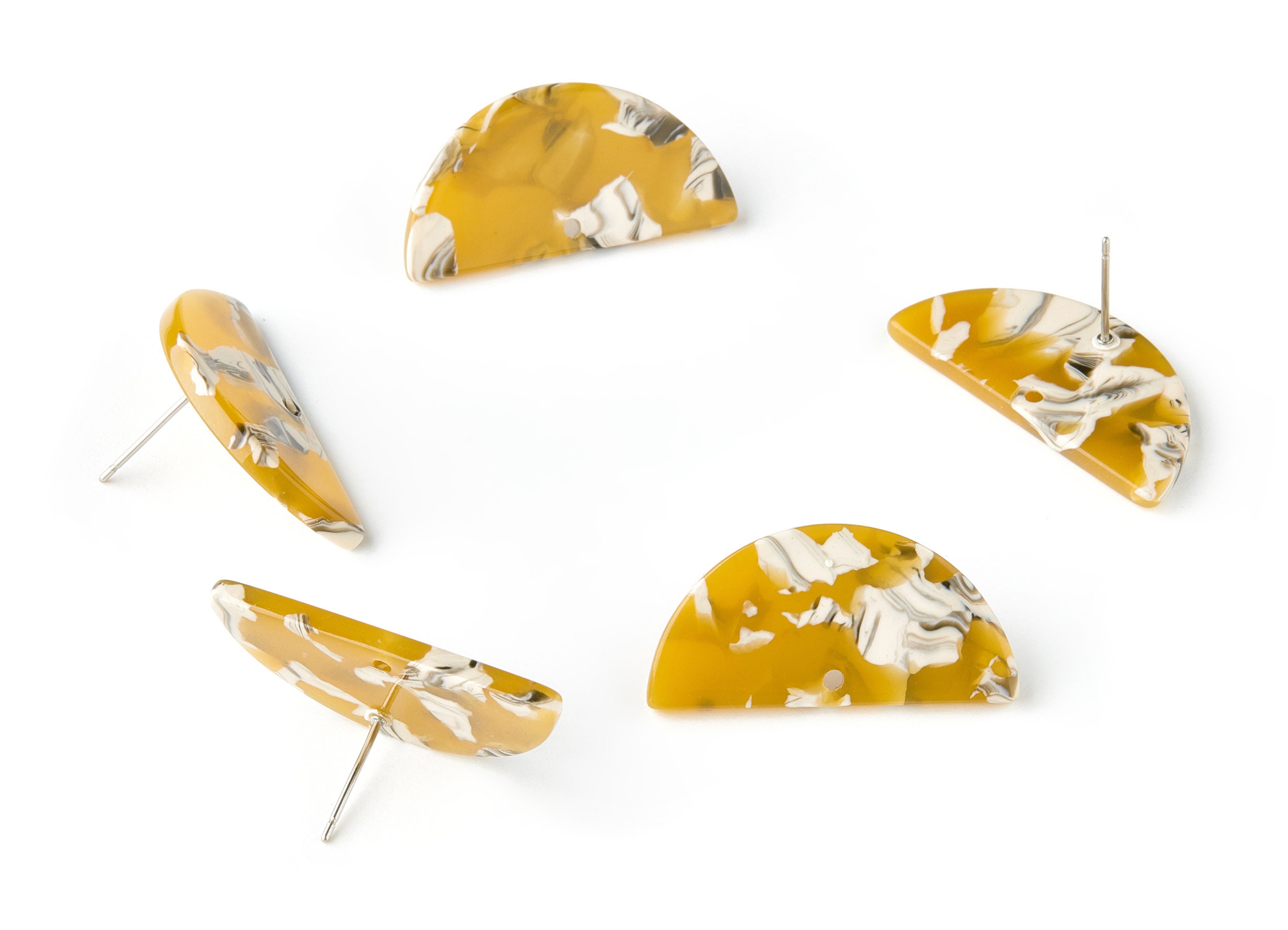 Acetate D Earring Stud - Semicircle Earring Post - Earring Post - Jewelry Supplies - Color Code: A14 - 30.07x14.76x2.58mm - AC1593-A14