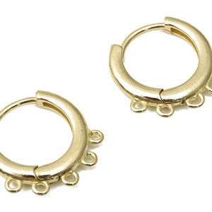 Brass Huggie Hoop Earrings - Raw Brass Round Lever Back Studs - 5 Loops Hoops - Earring Findings - Jewelry Supplies -14.66x14.57x2mm- PP7482