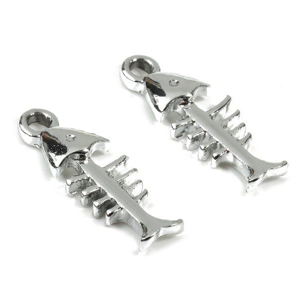 Alloy Fish Bones Charms - Zinc Alloy Fish Bones Earrings and Pendant - Silver Tone Plated - Earring Findings - 19.43x6.99x2.44mm - ZZ1515
