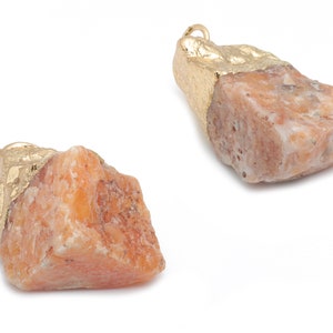 Sunstone Palm Stone Earring Charms - Brass Irregular Pendant - Iron Loop - Natural Stone - Gold Tone Plated Brass – 28x13.53x11.2mm – NS1584