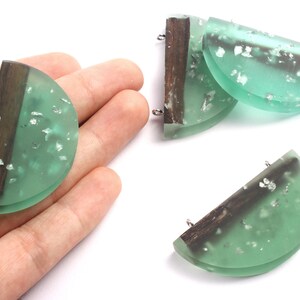 Grinding Glue Ebony Wooden Pendant - Turquoise Half Circle Shaped Ebony Wood Grinding Glue - Wooden Beads - 33.9x54.4x7.58mm - BB1037A