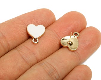 Alloy Enamel Earring Stud - Modern White Heart Psot with Loop - Minimalist Stud Earring Base - KC Gold Tone Plated - 14.8x12x2.81mm - AC3476