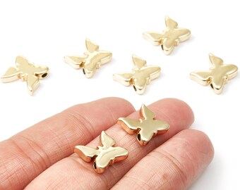 Butterfly Shaped Charms - Zinc Alloy Earring Finding - Gold Tone - Alloy Pendant for Necklace - 13,63x13,4x3,4mm - ZZ1197G