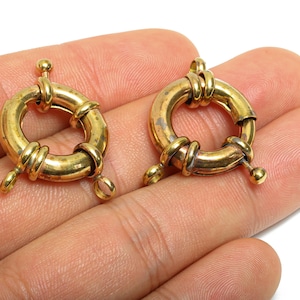 Raw Brass Round Spring Ring Clasp - Spring Ring Clasp with Loop - Chunky Lock Connector - Jewelry Making Supplies - 30.4x26x7mm - PP11426