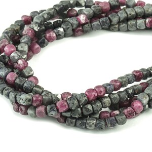 Ruby Sapphire Cube Beads 4mm - 15.5 inch - Faceted Cube Gemstone Beads - Natural Stone Beads - 4x4mm - NS1087