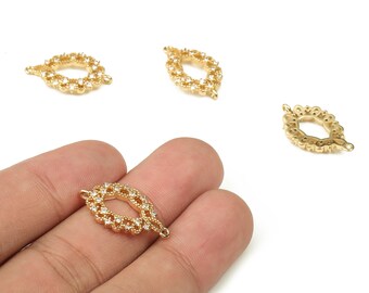 Conector ovalado de latón para pendientes con circonita - Dijes de nudo dorado - Latón chapado en oro auténtico de 18 quilates - Suministros para joyería - 22,33 x 13,52 x 2,44 mm - RGP3759