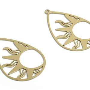 Raw Brass Drop Sun Charm – Raw Brass Drop Sun Pendant – Drop Sun Earring Charm – Jewelry Making Supplies - 40.72x26.42x0.66mm - PP4762