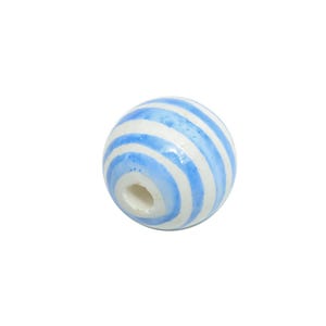 Blue Striped Ceramic Beads - Colorful Handmade Bead - Fun Beads for Creative Jewelry Projects - Bright Summer Bead - 11x12x12mm - NS2858F