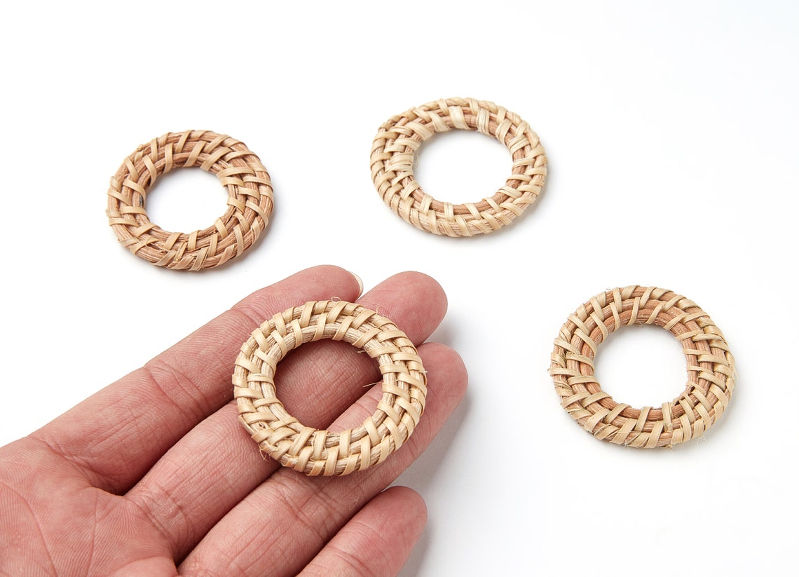 Handwoven Rattan Earrings - Round Shaped Rattan Pendant - Wooden Straw ...