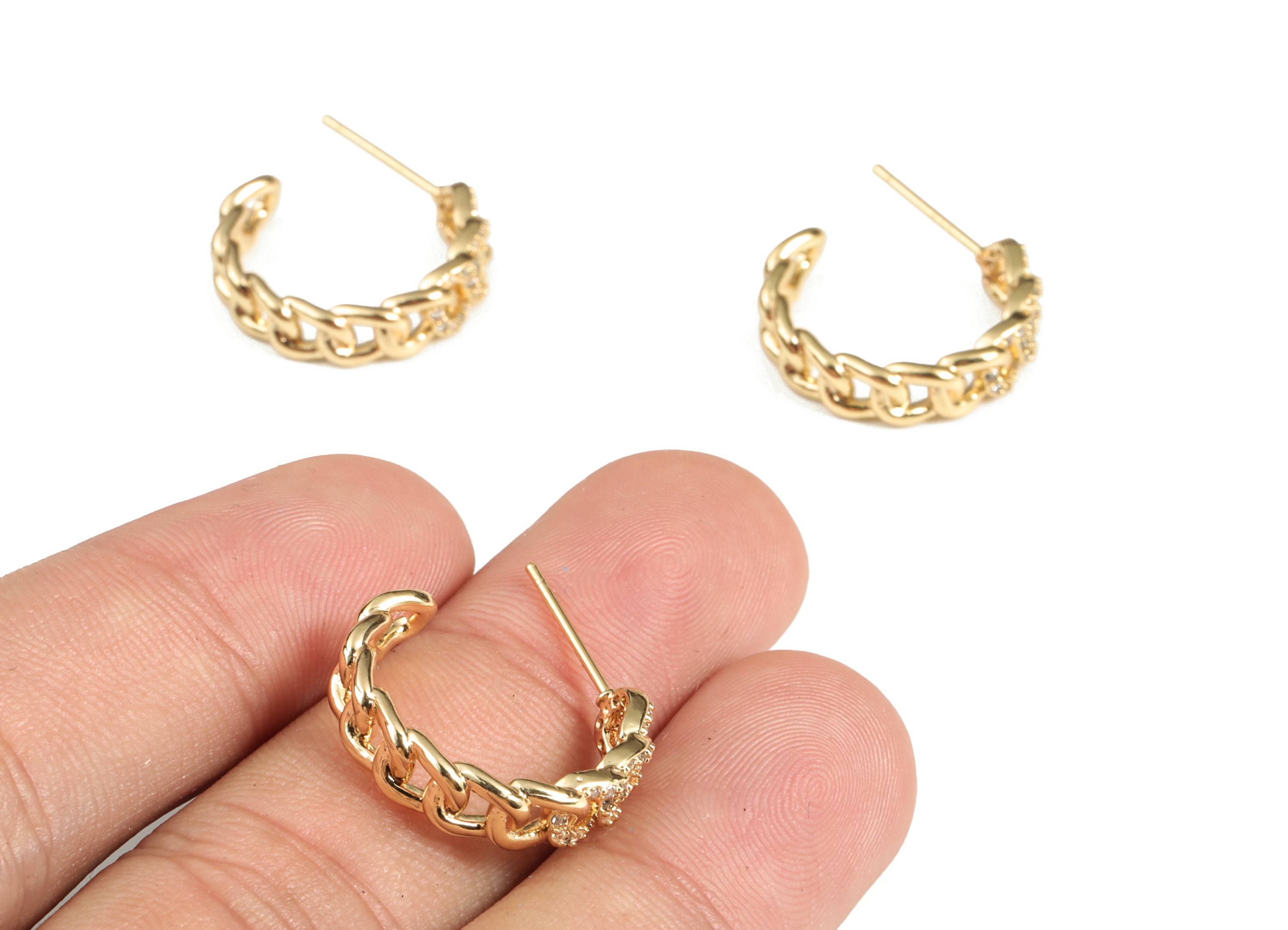 Brass C Wave Earring Post With Zircon - Gold C Wave Earring Brass C Wave Earring Post With Zircon - Gold C Wave Earring