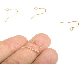 50pcs Brass Earring Hooks – Open Loop Ear Wire – 18K Real Gold Plated Brass – Earring Findings - Jewelry Supplies - 18.6x11x0.6mm - RGP2918G