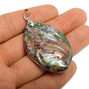 1pcs Mother of Pearl Drop Pendant - Iridescent Abalone Shell Charm - Natural Alloy Shell Pendant - Craft Making - around 50mm - EE8966