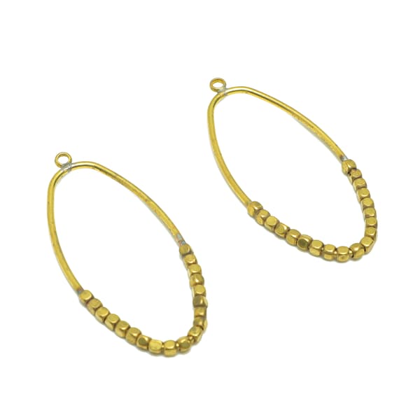 Beaded Wire Oval Charm - Brass Ellipse Earring Charm - Cube Beaded Earring Charm - Turn Oval Beads Earring Charm - 42x20x1.96mm -PP9079