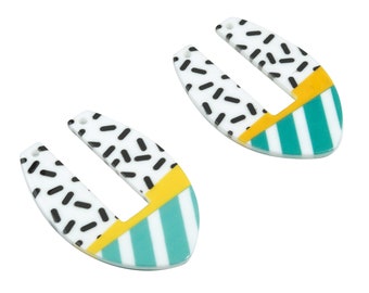 Acrylic U Connector - Printing Geometric Acrylic Charms - Jewelry Supplies - Color Code: B5 - 49.58x34.28x2.15mm - AC1873-B5