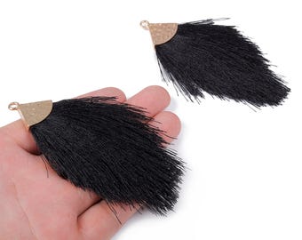 Tassel Earring Charms - Tassel Pendant - Puffy Tassel with Alloy Cap - Tassel Findings - Boho Charms - 96.86x57.69mm - TS1094