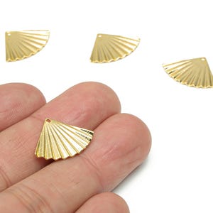 18K Gold Plated Brass Fan Earring Charms – Textured Quarter Circle Pendant Supplies RGP4353