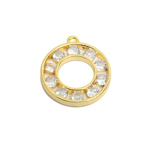 Brass Circle Earring Charm - Brass Sparkling Zircon Pendant - Crystal Geometry CZ Charm - 18K Real Gold Plated - 19x17x2.4mm - RGP9673