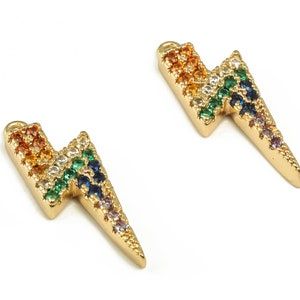 Messing CZ Gepflasterter bunter Blitz Charm - Bunt Blitz Anhänger Anhänger - 18K Echt vergoldetes Messing -17,8x6,14x2,32mm- RGP3653