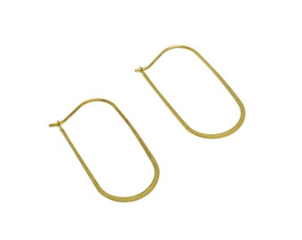 40mm Brass Oval Wire Hoop Earring - Raw Brass Hammered Geometry Wire Earring - Brass Hammered Ear Wire Hoop - 41x20x0.8mm - PP10373-40