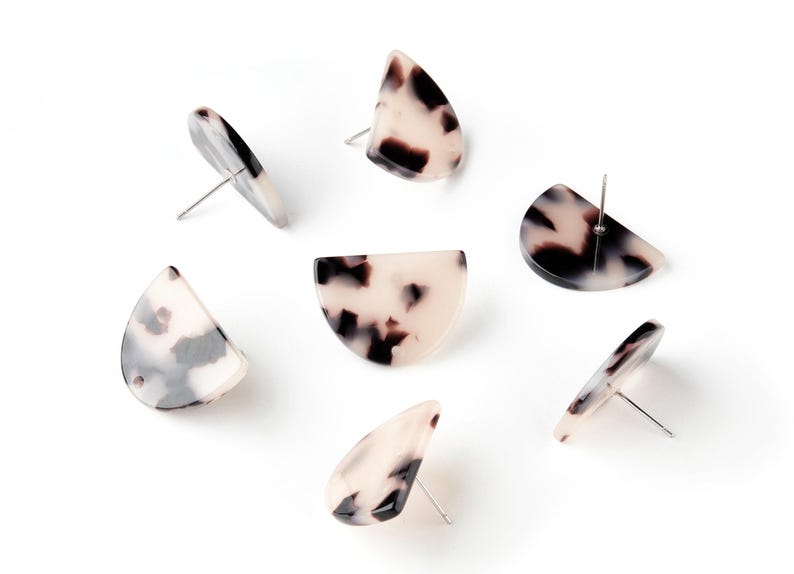 Acetate Acrylic Earring Stud - Post Charms - Blond Tortoise Shell Earrings - D Shaped - Color Code: A07 - 25x18x2.48mm - AC1586-A07 image 3