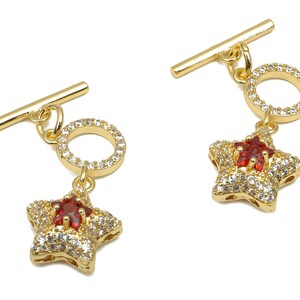 Brass Star Toggle Clasp - CZ Paved Gold Circle Toggle - For Necklace - For Bracelet - 18K Real Gold Plated Brass - 28.2x15.5x7.2mm- RGP4564