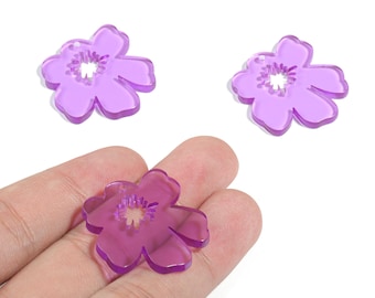 Acrylic Splash Earring Charm - Purple Flower Earrings - Earring Findings - Jewelry Supplies - Color Code:A480 - 34.77x30.41x2.86mm - AC1923B