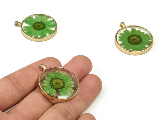 Epoxy Resin Round Real Flower Earring Charms - Epoxy Resin Crinkle