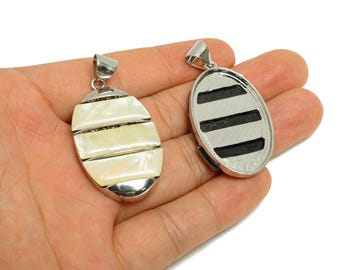 Seashell Oval Pendant - Modern Oval Mother of Pearl Pendant - Artisan Inlay Oval Shell Pendant - Alloy Pendant - 44.4x26x5.3mm - EE8996