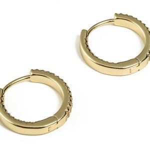 Brass Round Huggie Earrings – Zircon Earring Hoop Huggie - 18K Real Gold Plated Brass - Earring Supplies - 16.23×15.38×1.96mm - RGP3220