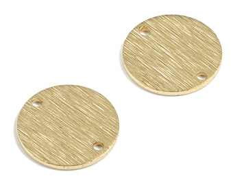 Brass Coin Connector - Raw Brass Mini Round Earring Connector - Textured Brass Circle Charm - Jewelry Supplies - 15.03x15.03x0.99mm - PP3425