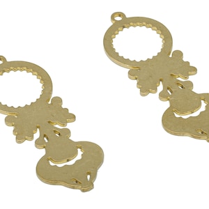 Brass Fat Comic Happy Face Earring Charms - Raw Brass Smile Pendant - DIY Jewelry Making Supplies - 37.72x13.66x0.72mm - PPA3432